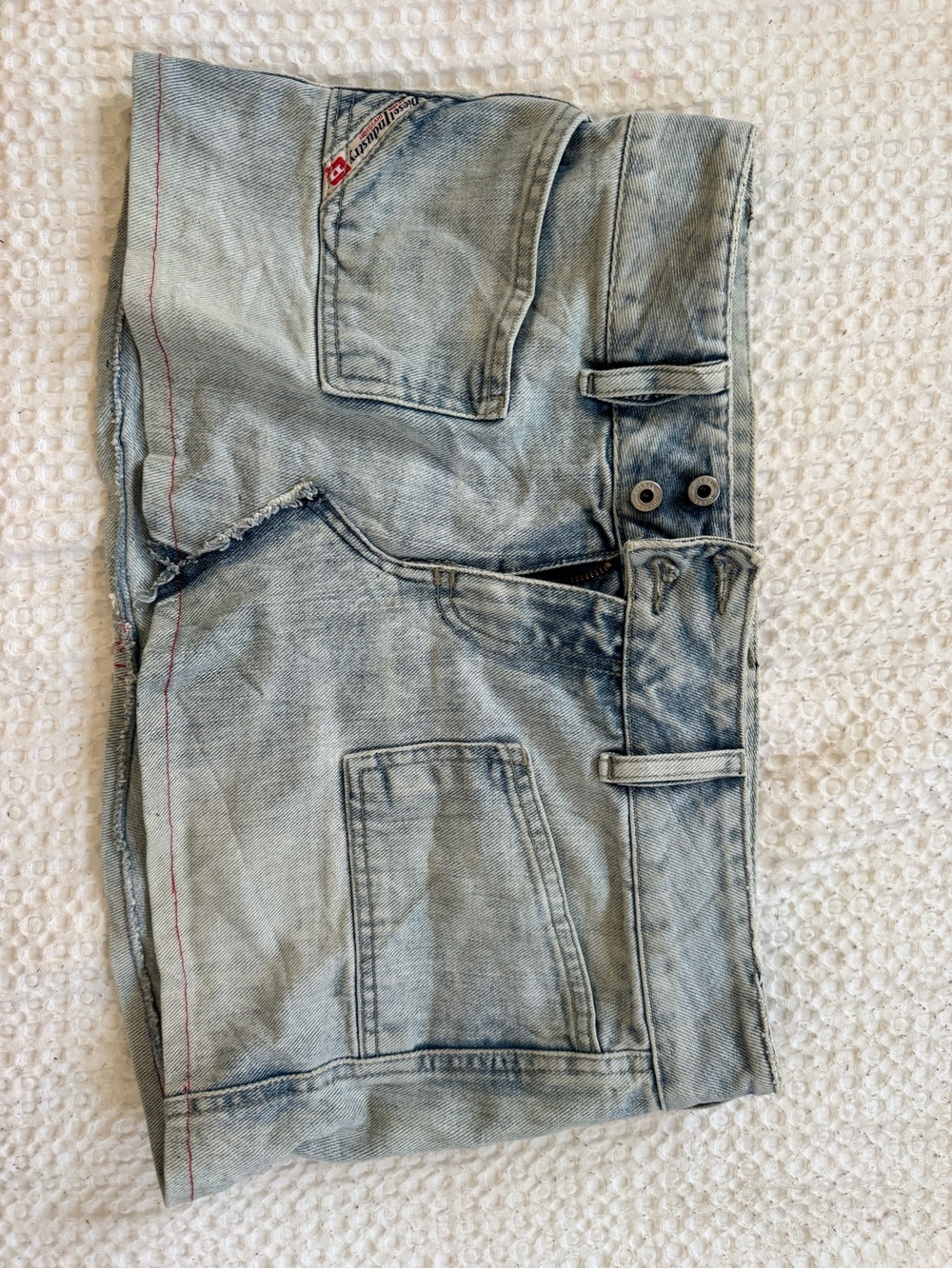 Diesel Light Blue Distressed Denim Mini Skirt